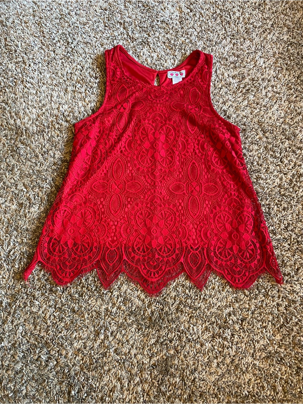 Three Pink Hearts Red Lace Tank Top Size Medium